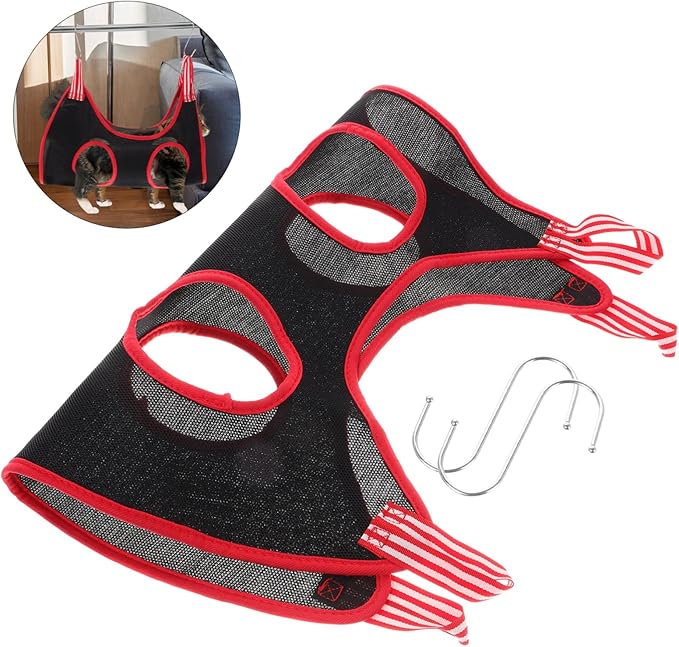 Yardwe PET Nail Trimming Hammock for Cats and Dogs Breathable Grooming Sling for Nail Clipping Comfortable and Foldable PET Support Harness for Dog and Cat Grooming