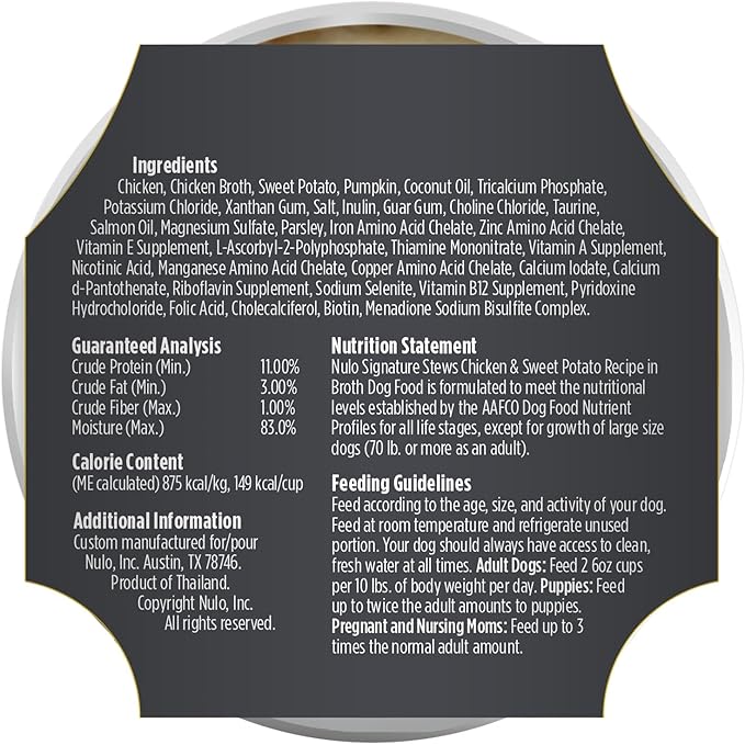 Nulo Signature Stew Chicken & Sweet Potato in Broth Wet Dog Food, 6 Ounce, Pack of 16