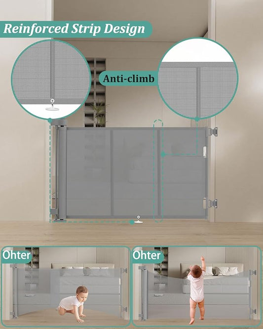 71 inch Retractable Baby Gates 42 inch Tall, Retractable Gate with Reinforced Strip Design to Prevent Crawling Through, 6 FT Retractable Dog Gate for Stairs, Doorways, Hallways, Indoor/Outdoor