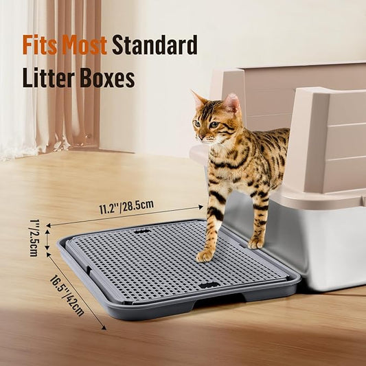 Large Cat Litter Box Step Mat, 16.5"x11.2" Cat Ramp Stairs, Cat Litter Catcher for Self-Cleaning Litter Box, Cats Pedal Step Stool Ideal for Kitten & Older Cats (Dark Grey)
