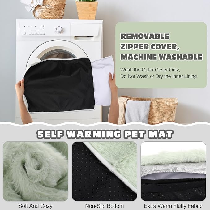 3 Pack Green Self Warming Cat Bed Indoor 16''x24'' Self Heating Cat Mat Ultra Soft Thermal Kitten Bed Heated Pet Dog Pad Washable Removable for Outdoor Use Non Slip Reflect Body Heat