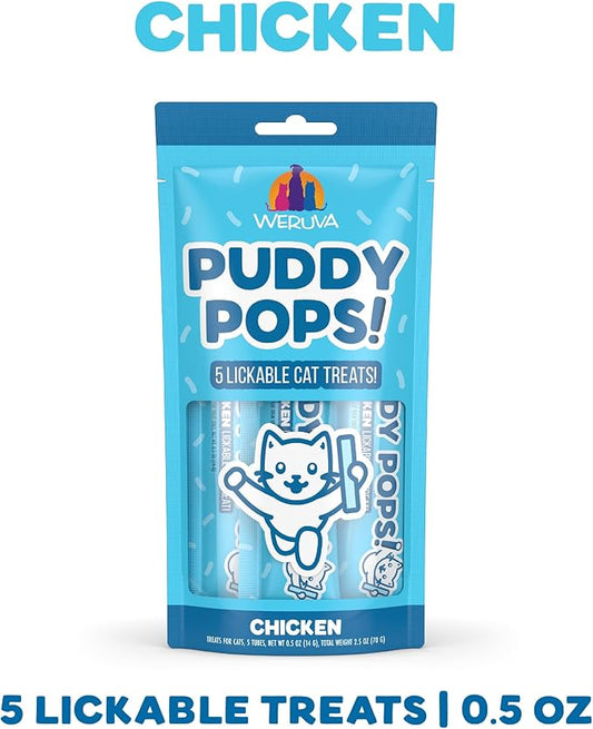 Weruva Puddy Pops, Chicken Lickable Cat Treats, 0.5oz Tube, Pack of 5