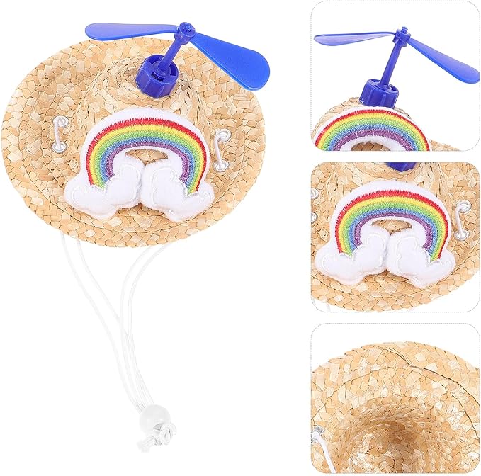 Pet Straw Hat with Rotor Cute Woven Straw Cap Small Size Photo Props for Dogs Pet Supplies Decorative Doggy Hat for Outdoor and Home Use