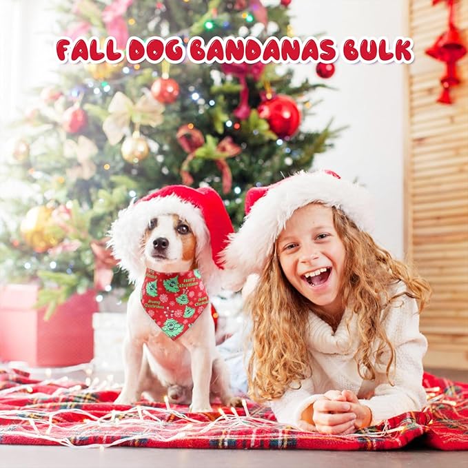 Kacctyen 300 Pcs Christmas Dog Bandanas Bulk Adjustable Winter Holiday Scarfs Washable Santa Snowman Christmas Tree Pet Bibs Pet Costume Accessories for Small Medium Large Dogs Cats Grooming Supplies