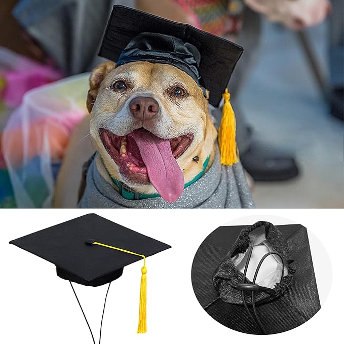 Dog Graduation Cap and Gown Set 2026 - Adjustable Washable Pet Cosplay Costume for Small Medium Large Dogs, Graduation Gift Supplies with Cap Robe Tassel,Dog Graduation Outfits Gifts (Black, Small)