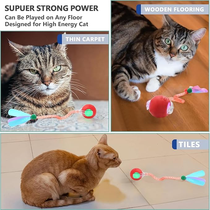 Speed 2.0 Tail Interactive Cat Toys for Indoor Cats, Chirping & Motion Activate Cat Toy, Smart Kitten Rolling Ball Moving Ball Toys, Rechargeable Dog Cat Bal l for Enrichment Exercise (New Green)