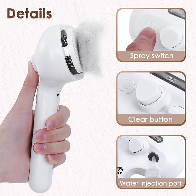 Rechargeable Cat Grooming Brush with Steam - Removes Static Hair, Easy to Clean, Friendly for Dogs