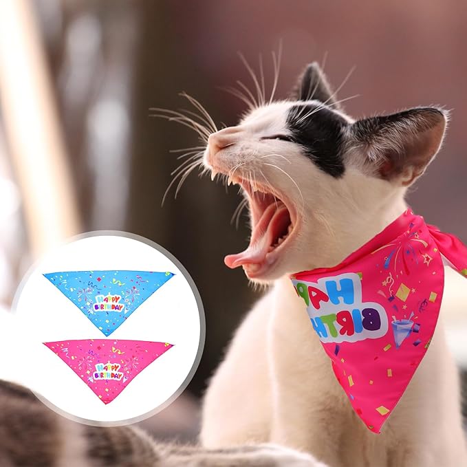 Toddmomy 2pcs Birthday Puppy Bibs Pet Bandanas Dog Triangle Scarves with Decorative Pattern for Small to Medium Dogs for Birthday Party Supplies