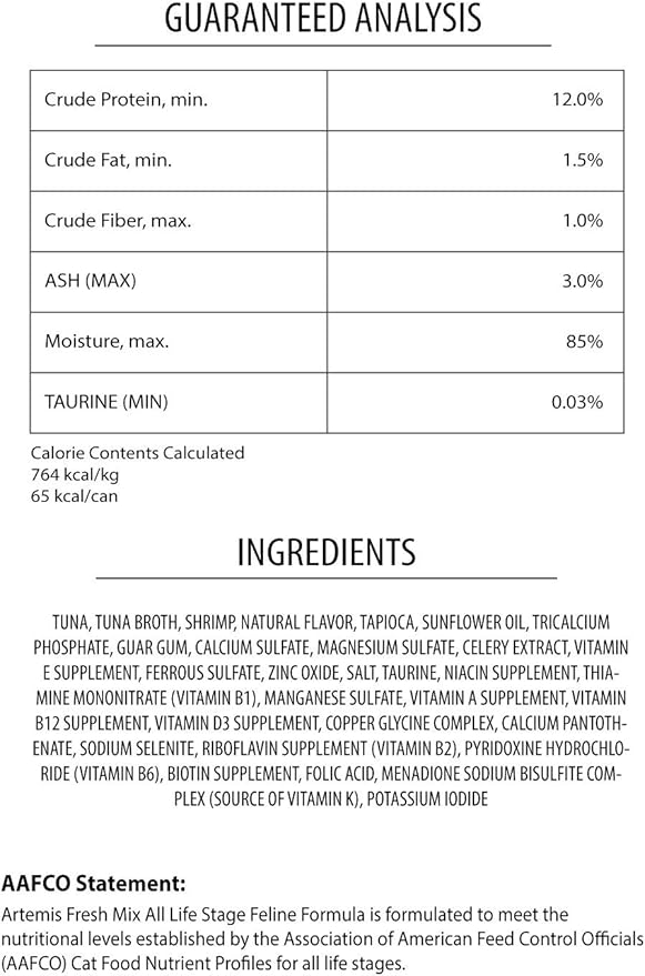 ARTEMIS Wet Canned Gravy Cat Food - OSOPURE Grain Free Limited Ingredient Formula Tuna Shrimp Protein Nutrition All Life Stages 3 oz Pack of 24 cans
