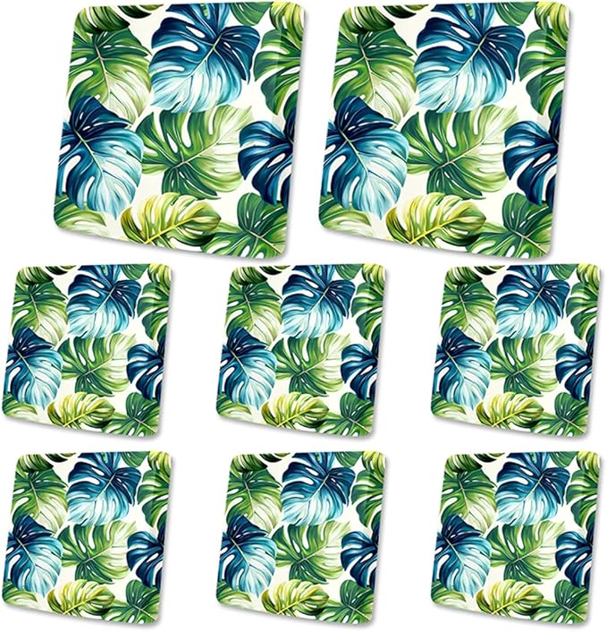 HANDONTIME 8Pcs Outdoor Patio Cushion Covers Green Leaves Stretch Couch Cushion Cover Patio Couch Slipcover for Outdoor Washable Non-Slip Furniture Protector for Pet Sofa Cover(Green,Cover Only)