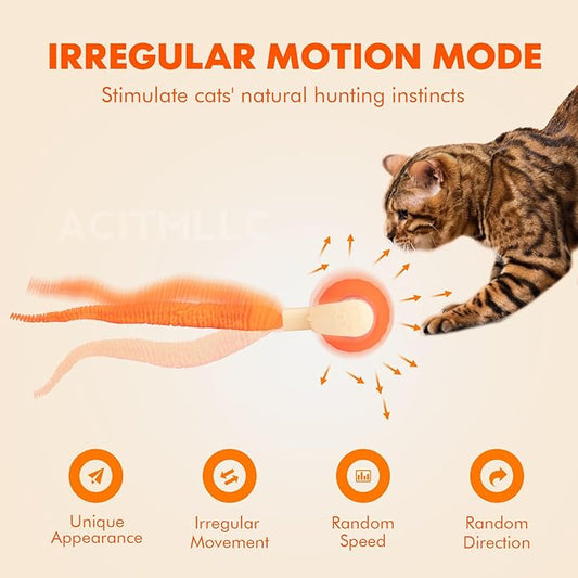 Interactive Dog Cat Ball Toy, Automatic Moving Cat Toy with Feather Tail, Electric Pet Smart Chase Ball Rechargeable, Silicone Material, for Puppy Kitten (Green)