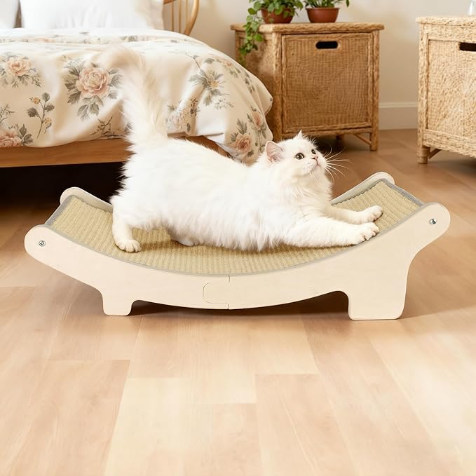 HOTEAGLE Sisal Cat Scratcher Pad Indoor -Natural Cat Hammock for Scratching and Lounging, Durable Wooden Cat Bed Ideal for Large/Small Cats(Large)