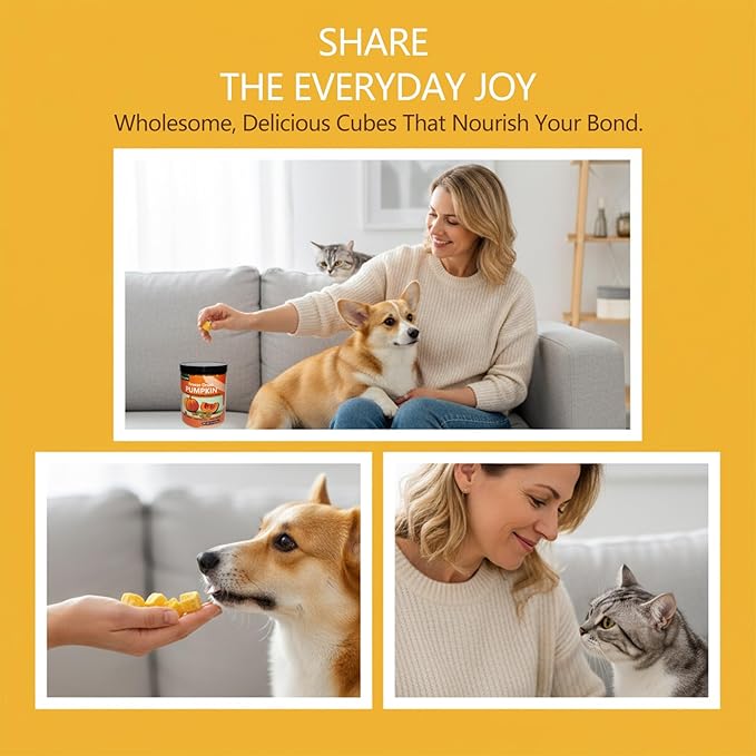 Freeze Dried Pumpkin Dog & Cat Treats, Single Ingredient Natural Pumpkin Snacks, High Fiber Digestive Support, Grain Free Healthy Pet Training Treats & Food Topper 3.5 oz