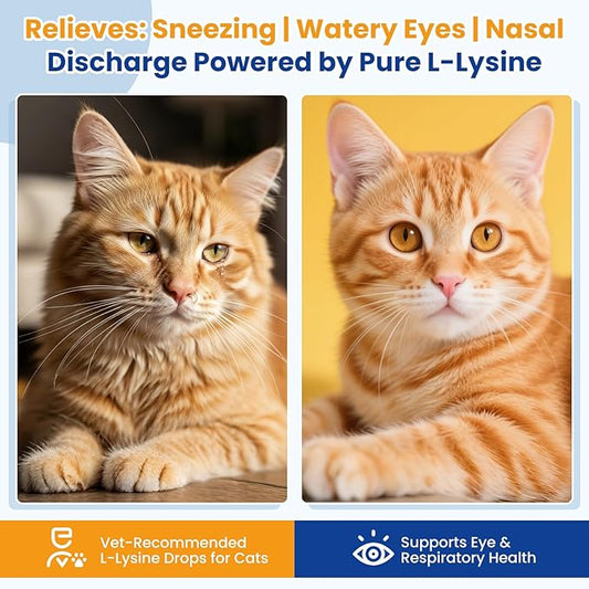 Premium Cat L-Lysine Liquid Drops for Immune Support and Respiratory Health Helps with Sneezing Eye Discharge and Stress Relief with Essential Vitamins and Taurine for Kittens and Adult Cats