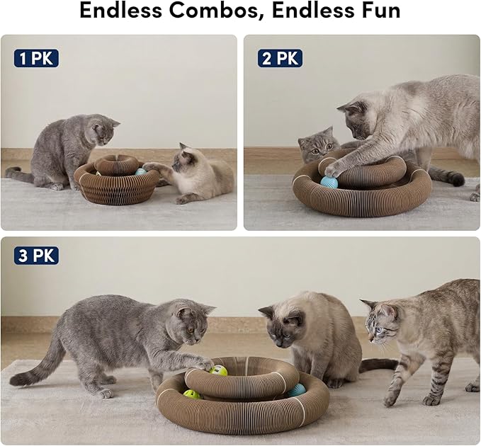 Magic Organ Cat Scratcher with Automatic Electric Ball, 2-in-1 Interactive Cardboard Scratching Board & Automatic Cat Toy Ball, Shape-Shifting Accordion Pad for Indoor Cats