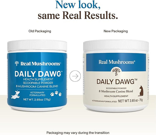 Real Mushrooms Whole Dog Health â Functional Mushroom Blend for Dogs with Lionâs Mane, Cordyceps, Turkey Tail, Reishi, Shiitake for Overall Wellbeing of Dogs â 2.65 oz Powder Supplement