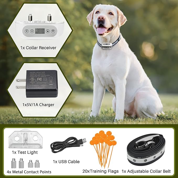 GPS Wireless Dog Fence System, Electric Satellite Technology Pet Containment System by GPS Signal Boundary for Dogs and Pets with Waterproof & Rechargeable Collar Receiver(White)