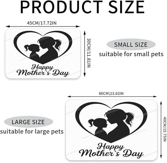 Pet Feeding Mats with Residue Collection Happy Mother's Day Floral Gift for Mom Il Waterproof Dog Cat Bowl Mat 24x16In with Prevent Water Food Spills
