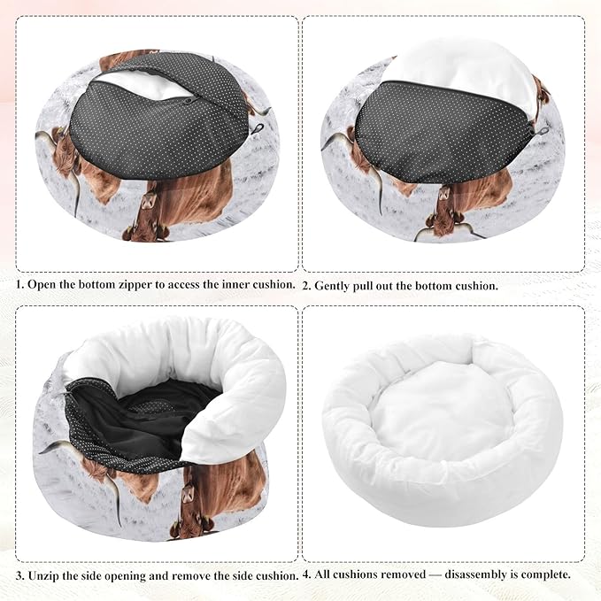 Pet Cat Bed Anxiety Relief fluffier Dog & Cat Cushion for Extra Small Size Pets Supplies Winter Cow Field