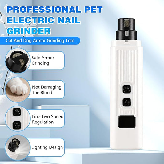 Cat Nail, Safe Cut Cat Nail Trimmer, Nail Trimmer, Two Adjustable with 360° Grinding Settings, Low-Vibration Ultra-Quiet Under 40dB, Easy to Clean, Powerful Enough, Suitable for Cats and Dogs (White)