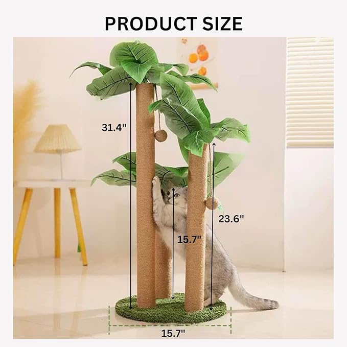 AIXINPET Cat Scratching Post, Cat Scratcher Tree with 3-Post Sisal Scratching Tower Post & 2 Hanging Balls, Tall Cat Tree Tower for Indoor Kittens & Adult Cats, Natural Home Décor, Protects Furniture