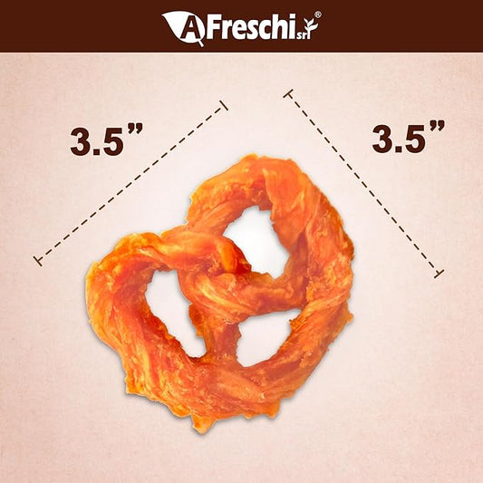 A Freschi srl Turkey Tendons for Dogs, USA-Sourced, Healthy Dog Treats, Rawhide-Free Puppy Chews, Long Lasting, All Natural, Hypoallergenic Dog Treats for Medium Breeds, 20 Count Box Pretzel (M)