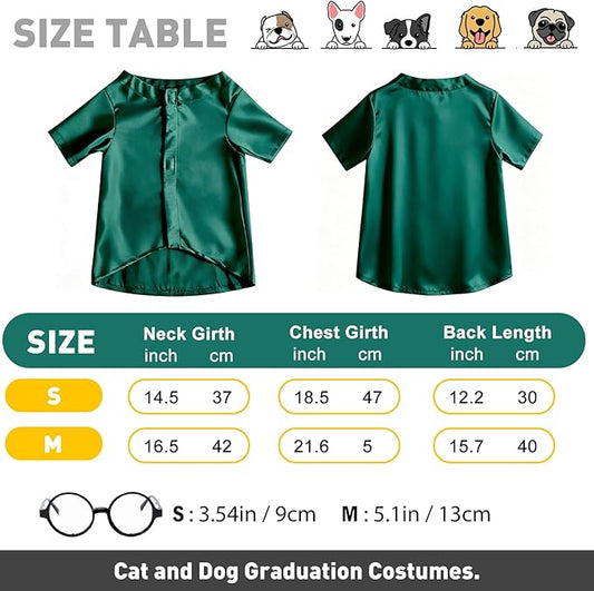 Dog Graduation Cap and Gown Set 2026 - Adjustable Washable Pet Cosplay Costume for Small Medium Dogs, Graduation Gift Supplies with Cap Robe Tassel,Dog Graduation Outfits Gifts (Green, Medium)