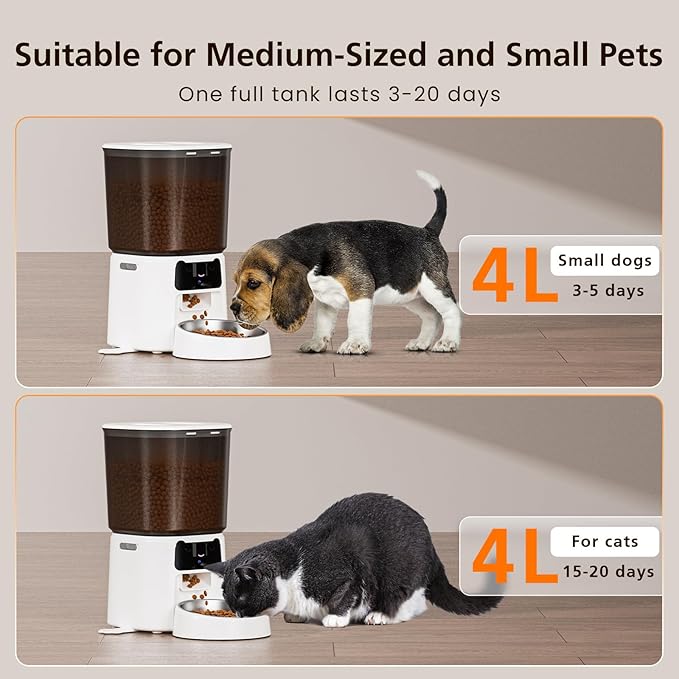 Automatic Cat Feeder with Camera, 4L WiFi Smart Pet Feeder with APP Control, 1080P HD Video, Night Vision,Voice Call, Motion Detection, Dual Power Supply, Stainless Steel Bowl,Supports 5GHz/2.4GHz