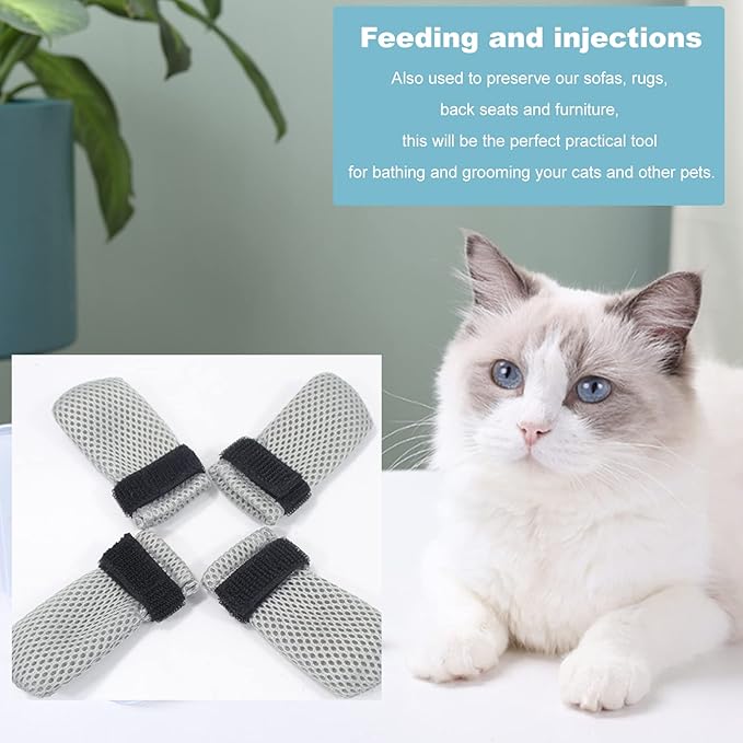 Cat Boots,paw Covers Anti-Scratch Cat Foot Covers for Cats Adjustable Mesh Cat Claw Protectors Non-Slip Breathablesuitable for Family Pet Cat Bathing and Nail Cutting (4 Pieces) (m, Grey)