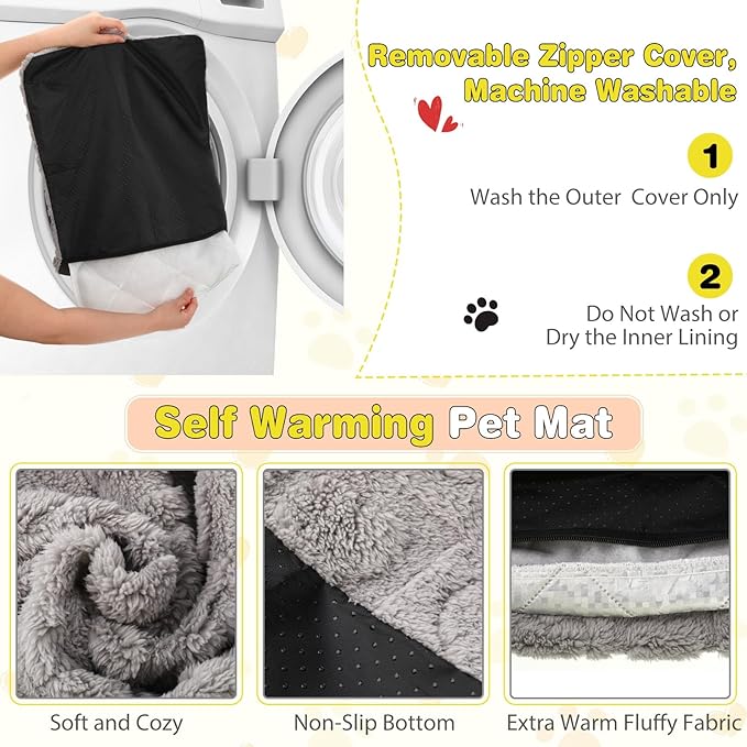 3 Pack Self Warming Cat Bed Mat Self Heating Dog Pad Reflects Body Warm Thermal Pet Pad Washable Non Slip Crate Kennel Bed Mat for Indoor Outdoor, 20 x 15 Inch(Gray)