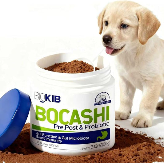 BOCASHI Probiotics Food Toppers for Dogs & Cats, Pet Fermented Nutritional Powder for Digestive Health, Gut Support, Diarrhea & Constipation, Immune Booster - Natural, Made in USA - 120 Scoops