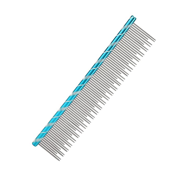 Pet Hair Removal Comb, Stainless Steel Cat Grooming Tool with Dual - Density Teeth, Open Knot Comb for Long and Short Haired Cats, Ergonomic Non - Slip Handle (blue)