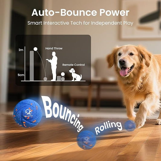 Interactive Dog Toys Dog Ball - Auto Bouncing & Rolling, Chew-Resistant E-TPU Material, 3 Interactive Modes, IPX7 Waterproof, Smart Chase Pet Toy Ball for Medium and Large Dogs (Blue)