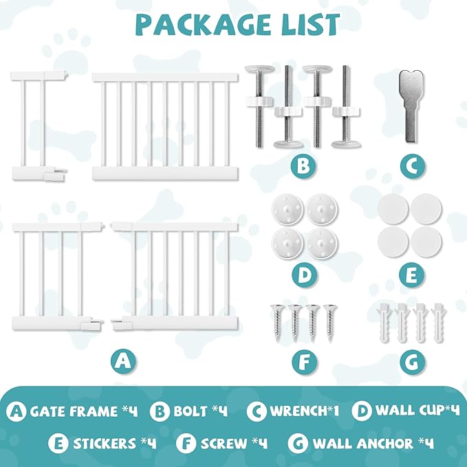 Metal Dog Gate for Small Dogs, 17"- 44" Adjustable Extra Wide Gate to Step Over, 10'' Tall Short Dog Pet Gate with 4 Extension Kits, Pressure Mounted Indoor Outdoor Pet Gate for Doorways & Stairs