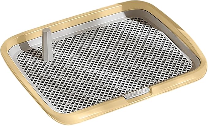 Dog Potty Tray with Guide Pillar, Indoor Pet Pee Pad Holder Duty, Removable Washable Puppy Training Toilet for Housebreaking Supplies Small Medium Dogs (Yellow-M)