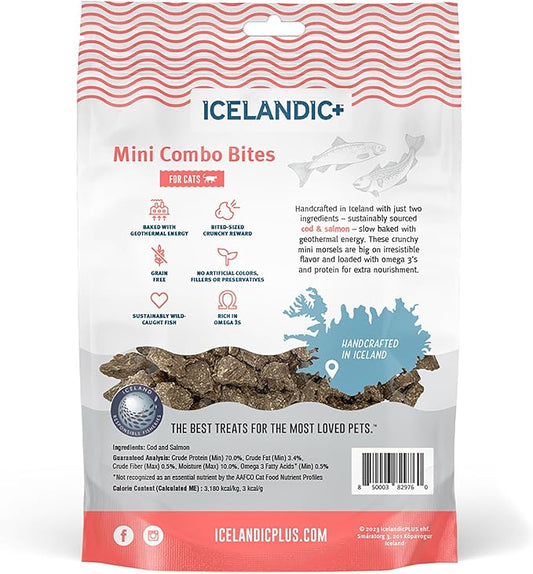 Icelandic+ Mini Combo Bites: Cod & Salmon - 1.7oz Bag - Cat Treats, .25" Crunchy Bites, 2 Ingredient Natural Pet Snacks, No Fillers, Wild-Caught Fish (Pack of 2)