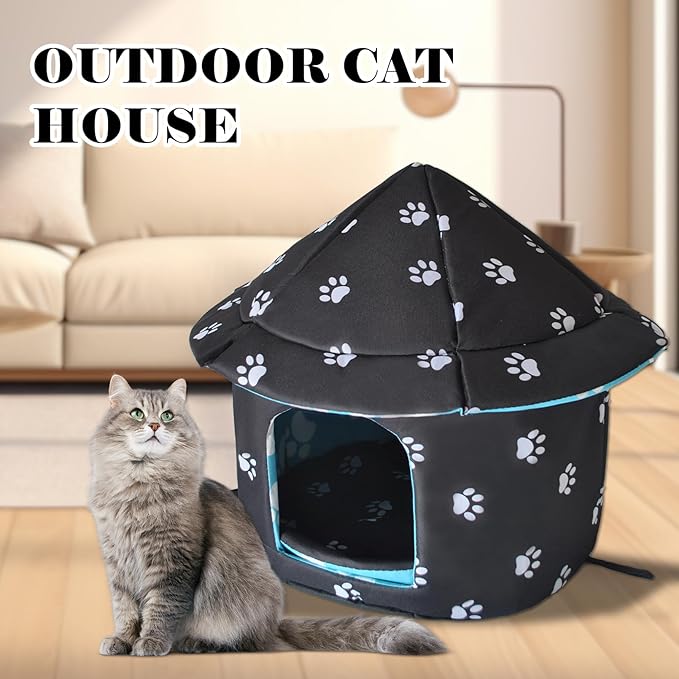 Stray Cats Shelter Cat Bed Weatherproof Foldable Kitten House Warm Feral Pet Cave for Outdoor Insulated Waterproof Thicken Tent Beds Shelter Home Indoor Small Dog Houses for Kitten Puppy(Black)