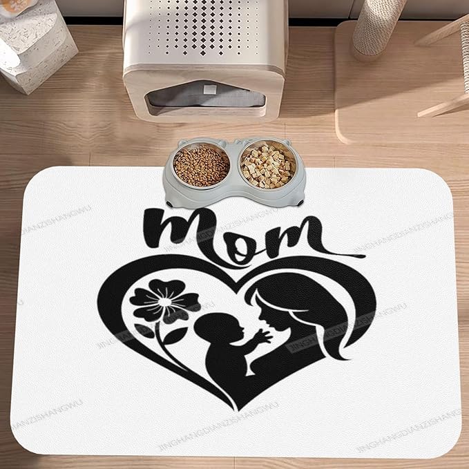 Dog Food Mats for Floors Absorbent Pet Cat Food Mat Happy Mother's Day Floral Gift for Mom Ig Non Slip Dogs Bowl Mats Water Dog Placemats Feeding Mat Pet Supplies 18X12In