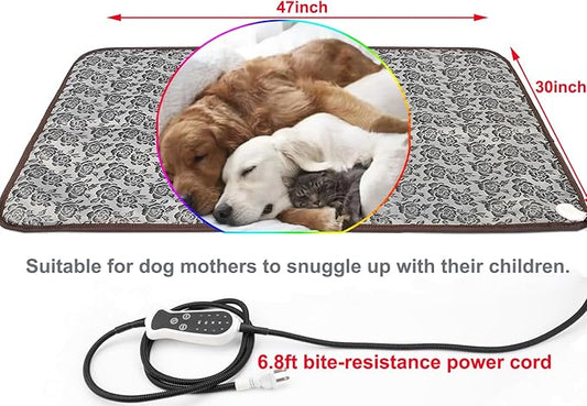 Pet Heating Pad Keep Dogs Cats Warming Extra Large Smart Timer Precise Temperature Control Waterproof Durable Material Easy Cleaning