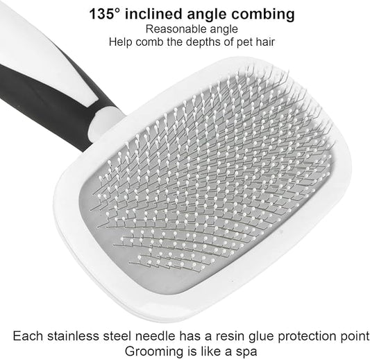 Brrnoo Self Cleaning Hair Brush, Dog Brush for Shedding Pet Grooming with Stainless Steel Needle 360 Degree Rotatable Cat Slicker Comb Cat for Kitten Massage Removes Loose Fur (White)
