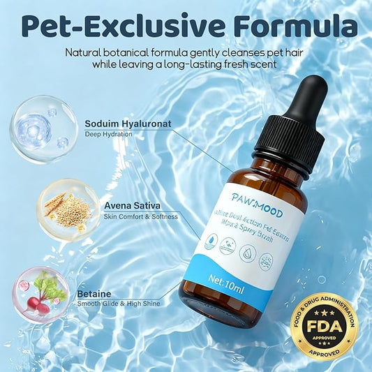 Concentrated Waterless Shampoo Essence with Blue Grooming Glove, No-Rinse & Lick-Safe Essence for Steam Brushes, Gentle Care for Cats/Kittens/Seniors, Manage Shedding & Freshness,0.34oz*1