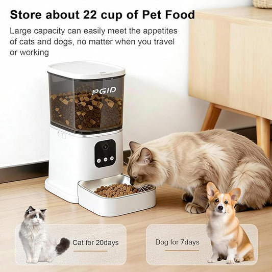 Automatic Cat Feeder, 2.4G WiFi Automatic Dog Food Dispenser,Auto Dog Feeder with APP Control, 5L Timed Auto Cats Food Dispenser w 2-Way Audio for Multiple Pet