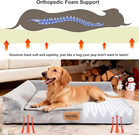 Dog Bed Large Sized Dogs, Orthopedic Dog Sofa Pet Bed, Waterproof Memory Foam Dog Bed, Large Dog Couch Bed with Washable Removable Cover, Grey - 35x27.95x6.3in