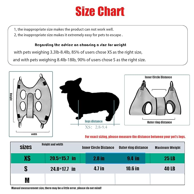 Pet Grooming Hammock with Safety Belt for Nail Clipping, Cat Bathing Bag for Nail Trimming, Dog Grooming Harness (XS, Check Size Chart)