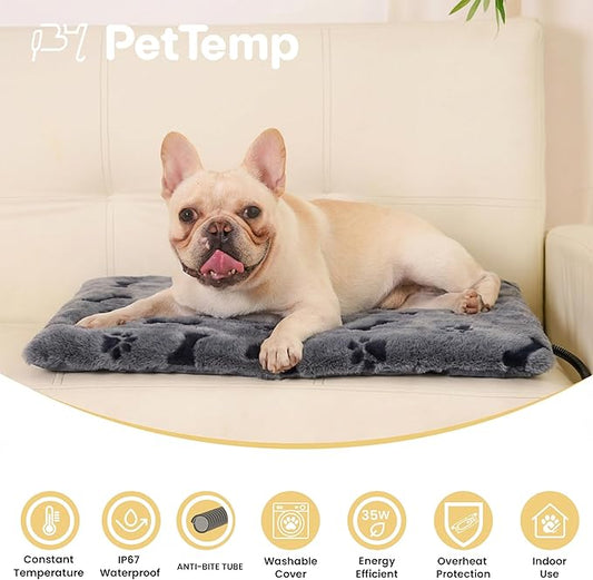 Pet Heating Pad for Cats Dogs Indoor & Sheltered Outdoor Waterproof Heated Cat Bed Heated Dog Bed Chew Resistant Cord Constant Temperature Gray Paw Print 20 x 16 Inch