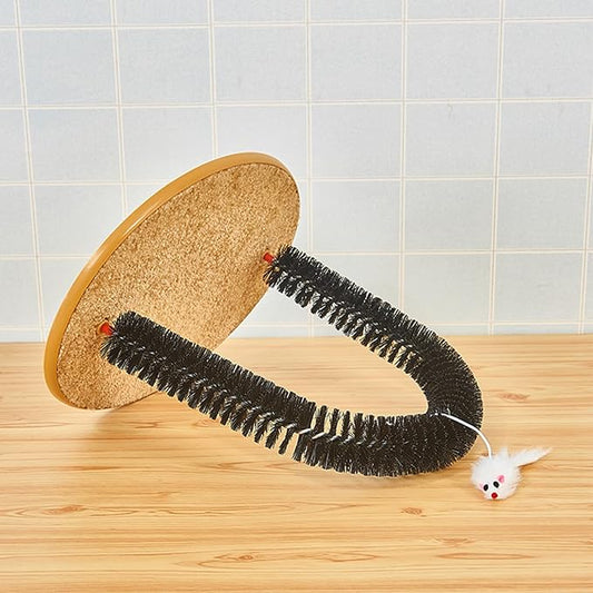 Cat Brush Arch Massager, Self Groomer with Scratch Pad Hanging Plush Mice Comb Scratcher Non-slip Kitten Back Massager for Pets