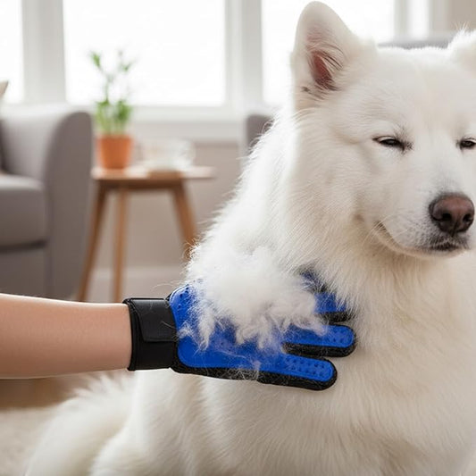 The Room Collective Pet Grooming Gloves 2-Pack, Left and Right Hand Deshedding Mitts with Soft Silicone Tips for Dogs and Cats, Blue