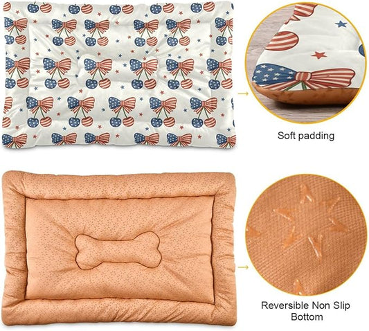 Dog Bed for Crate Washable Pet Sleep Pad, Independence Day Elements Kennel Mat with Non-Slip Bottom, Soft Fluffy Supplies Pet for Dogs and Cats (36x24 inch)