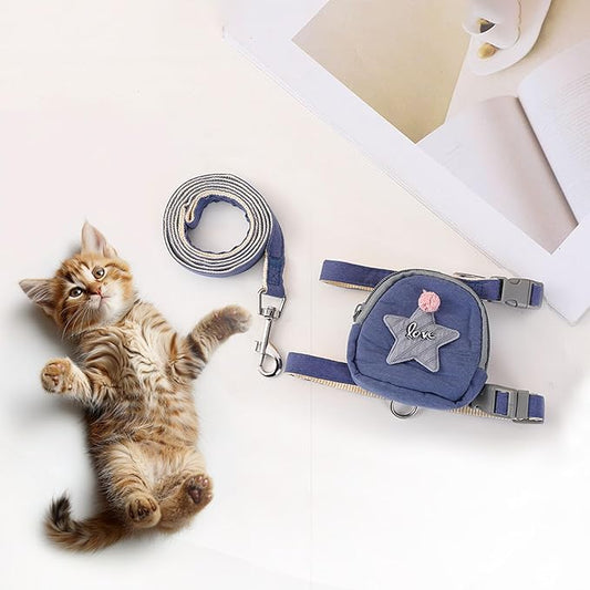Pet Harness Leash Set, Cute Backpack Cat Vest Belt Leash Snap Design Pet Harness Leash Comfortable and Breathable Dog Vest Leash Outing Supplies School Bag Pet Supplies