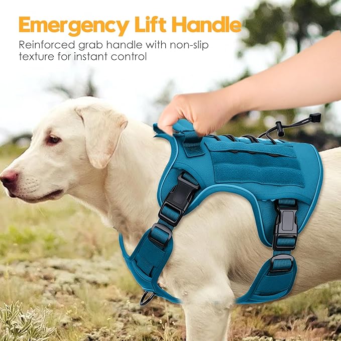 Heavy-Duty Tactical Dog Harness for Large Dogs, No Pull Adjustable Reflective Pet Vest with Molle System, K9 Military-Grade Control for Service Training, Outdoor & 10+ Breeds, Blue, Large